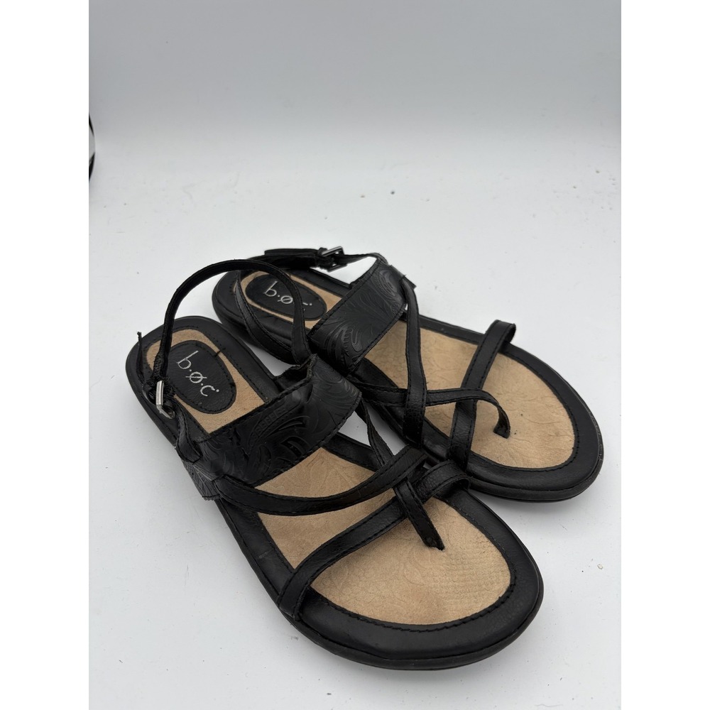 B.ø.c Shoes Womens Size 7 Black Strappy Toe Loop Flat Sandals Comfort Casual